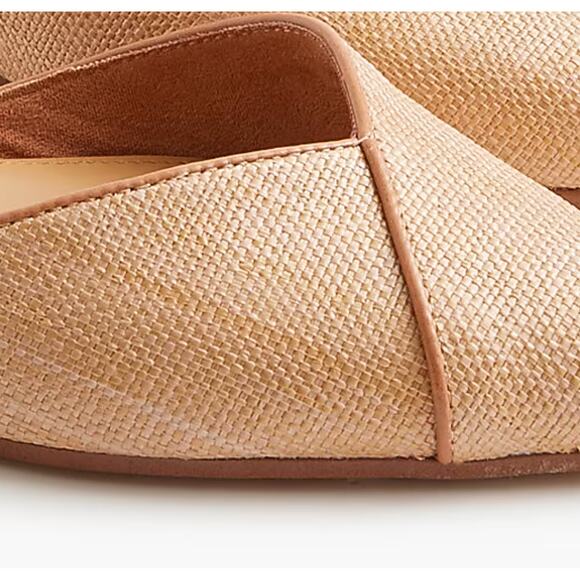 J Crew Woven Slingback Flats 9 Tan NWOT BZ219 J.Crew Point Toe Raffia - Picture 2 of 5